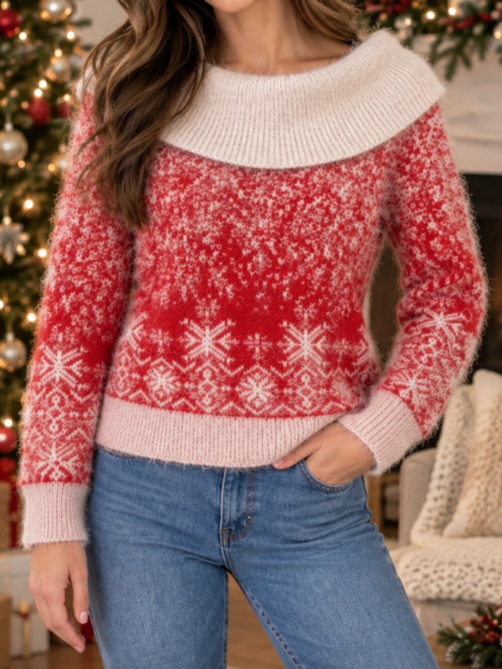 With Love Dereck Red & White Christmas Long Sleeve Shirt – Size Small